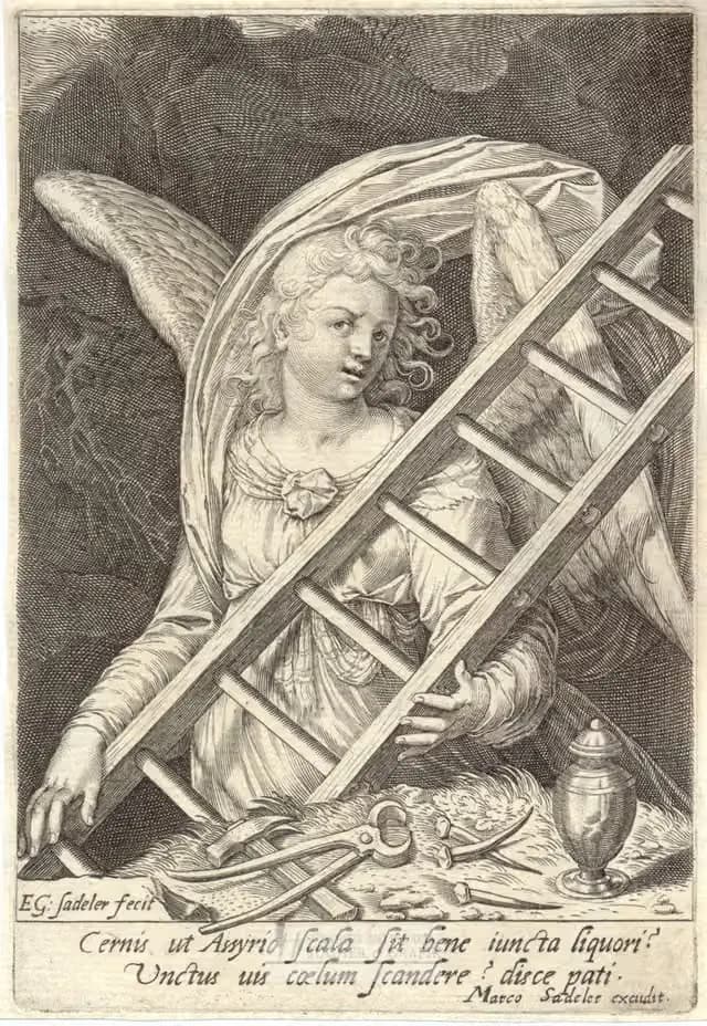 Ein Engel mit den Symbolen der Passion Christi